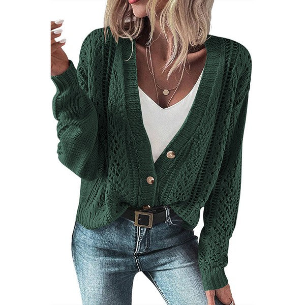Women Open Knit Drop Shoulder Sweater Cardigan